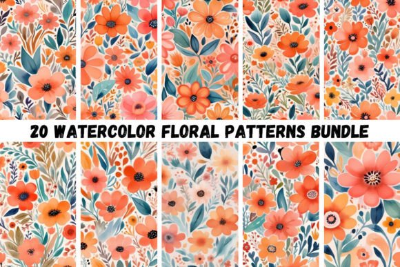 20 Watercolor Floral Patterns 3 for Creative Projects