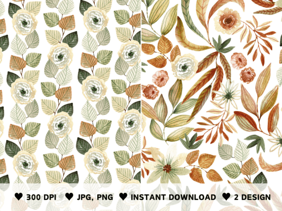 Autumn Flowers Duo Watercolor Patterns: Elevate Your Creative Projects with Hand-Painted Elegance