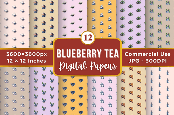 Blueberry Tea Digital Paper Patterns