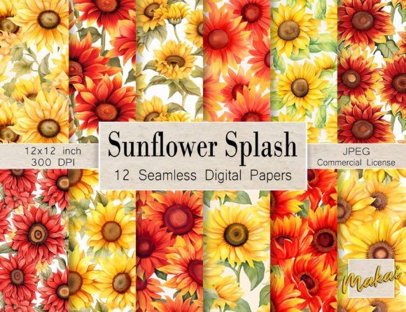 Bright Watercolor Sunflower Patterns for Creators