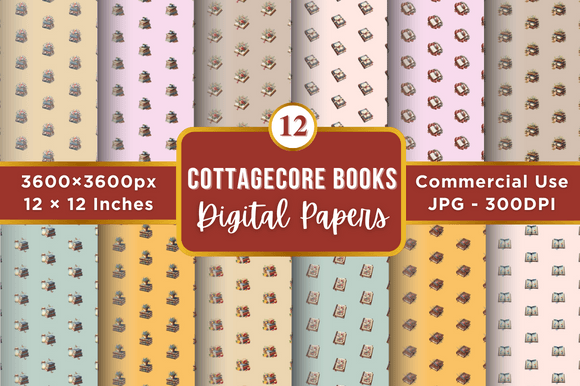 Cottagecore Books Digital Paper Patterns
