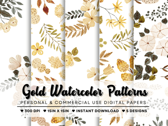 Gold Green Watercolor Patterns Set: Elevating Your Creative Projects with Elegance