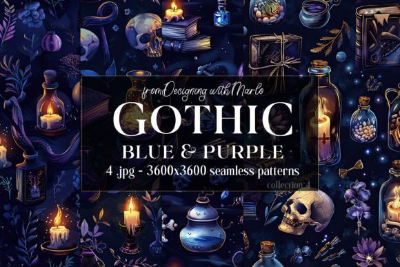 Gothic Blue Purple Seamless Patterns 4: Elevating Your Creative Projects