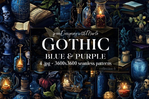 Gothic Blue Purple Seamless Patterns 6