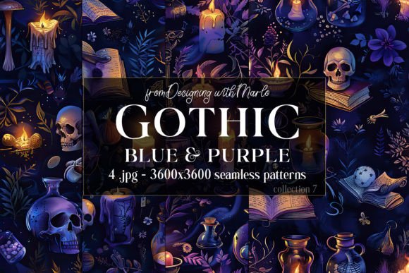 Gothic Blue Purple Seamless Patterns 7: Elevating Your Creative Projects with Authentic Wiccan Aesthetics