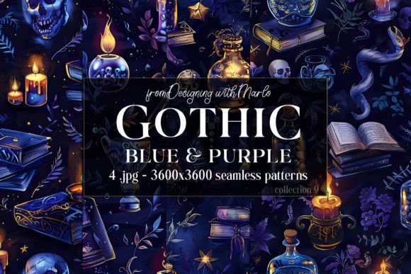 Gothic Blue Purple Seamless Patterns 9: A Unique Wiccan Magic Resource for Your Next Project