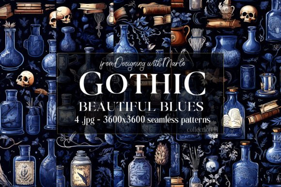 Gothic Wiccan Blue Seamless Patterns 11: Elevating Your Creative Projects with Mystical Digital Art