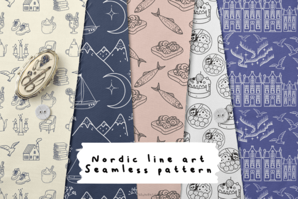 Scandinavian Line Art Seamless Patterns
