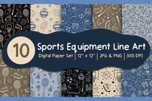 Sports Equipment Line Art Patterns for Creative Projects