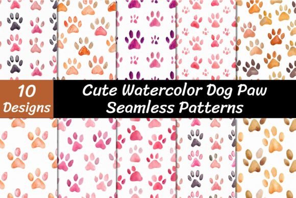 Watercolor Dog Paw Seamless Patterns